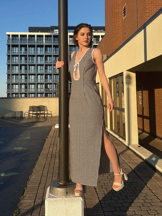 Peek-A-Boo Dress - Black Gingham